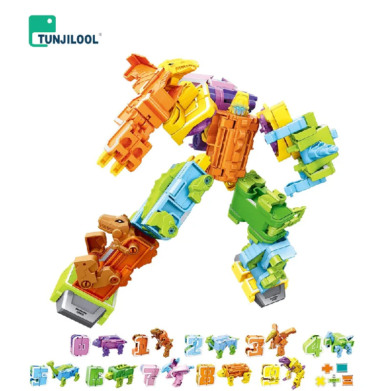 Digital Plaything for smartphone fun-TUNJILOOL® Dinosaur Robot Transform Toys for Kids, 20 Packs Dinobots Transforming Number Block Math Toys Gifts for Boys Girls, STEM Learning & Education Toys for Kids Ages 6 7 8 9 10 Year Old