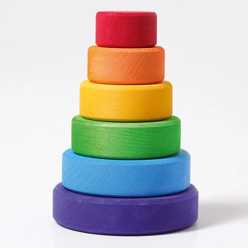 Wooden Puzzle for tiny bugs-Conical Stacking Tower Small Rainbow