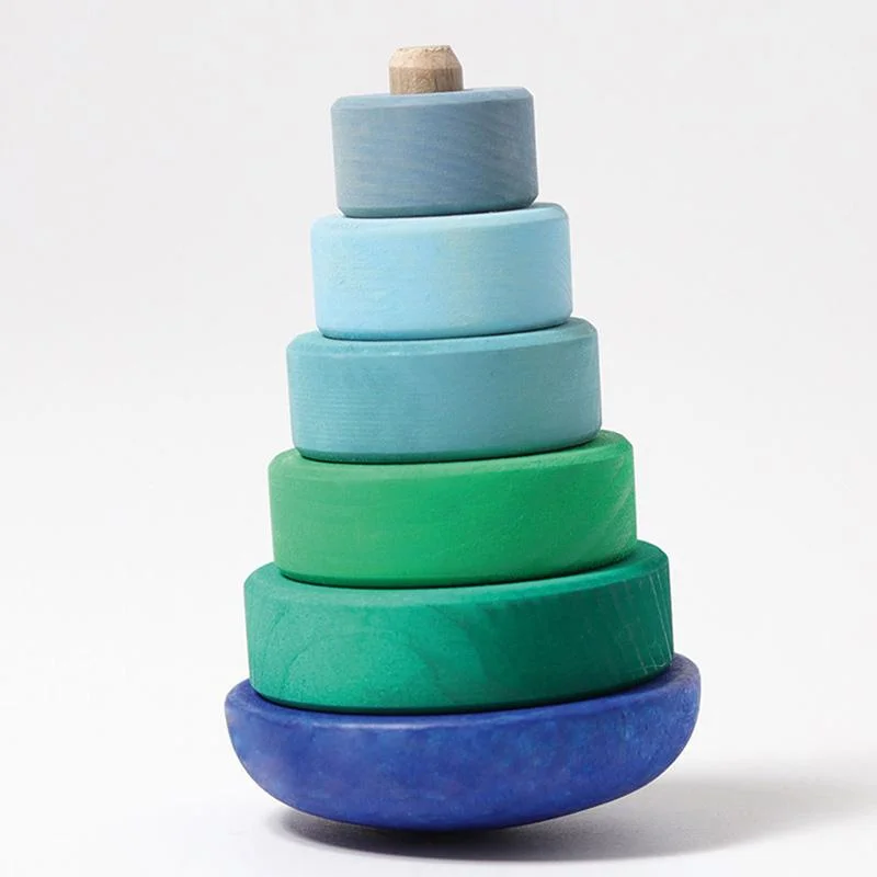 Wooden Puzzle for lush forests-Conical Stacking Tower Wobbly Blue