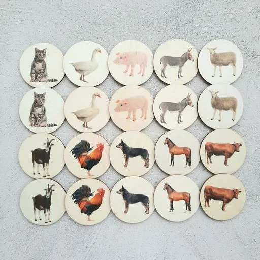 Wooden Puzzle for arid lands-My Little Set - Memory Match - 'Farm Animals Real Life'