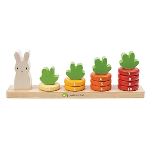 Digital Plaything for holiday gifts-Tender Leaf Toys - Carrot Count Stacker Wooden Ring Set - STEM Learning Math Abacus Number Learning and Counting Stacker Color Identification Stacking Game Toy for Kids 18 month +