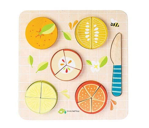 Wooden Puzzle for barnyard joy-Tender Leaf Toys - Citrus Fractions - Math Learning Wooden Toys, Sorting Toys - Educational Game for 18m+