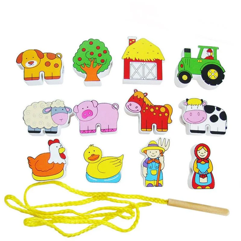 Wooden Puzzle for cuddly critters-Lacing Farm Animals