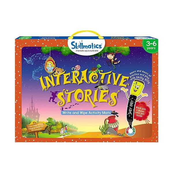 Interactive toys for learning time concepts-Skillmatics, Interactive Stories, 3-6 Years, Preschool Learning, Reusable Activity Mats with 2 Dry Erase Markers, SKILL19ISB