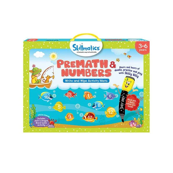 Digital Plaything for memory boost-Skillmatics, Premath and Numbers, 3-6 Years, Reusable Activity Mats, Educational Game with 2 Marker Pens, Gifts for Kids, SKILL10PNB